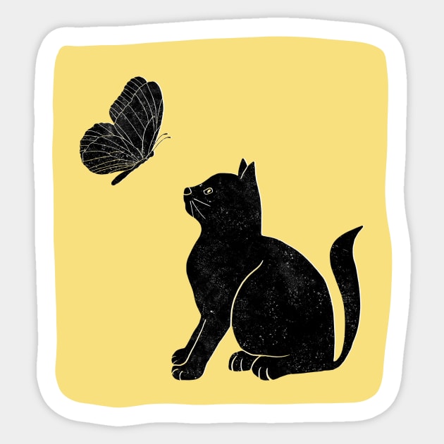The Cat and The Butterfly Sticker by Katia Galante Art